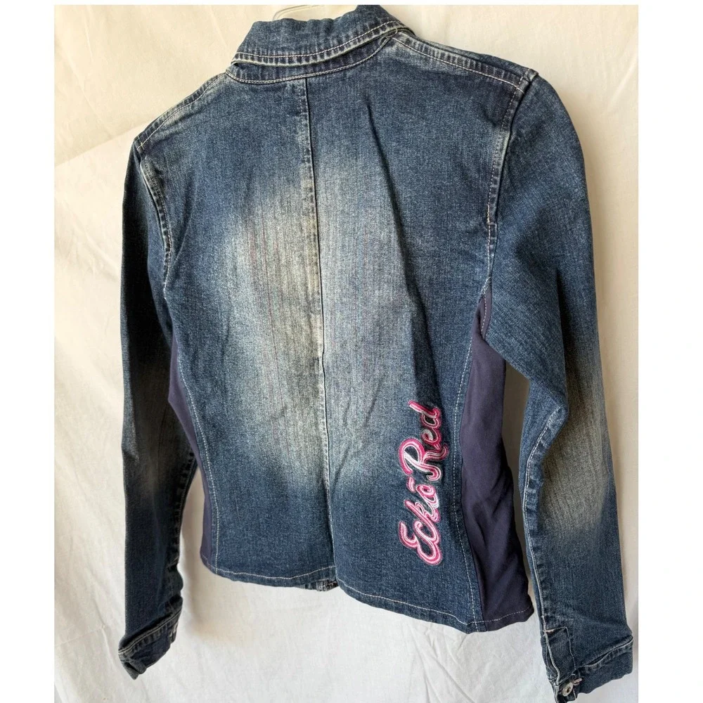Ecko Red Cyber Y2K Grunge Retro Denim Blazer Blue Pink 2000s Streetwear Large